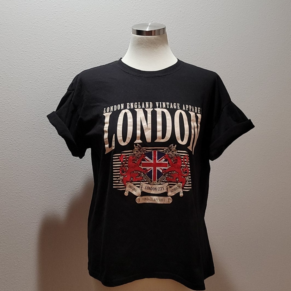Vintage London Black Ringspun Cotton Short Sleeve Crewneck T-shirt Mens Large - Picture 3 of 7